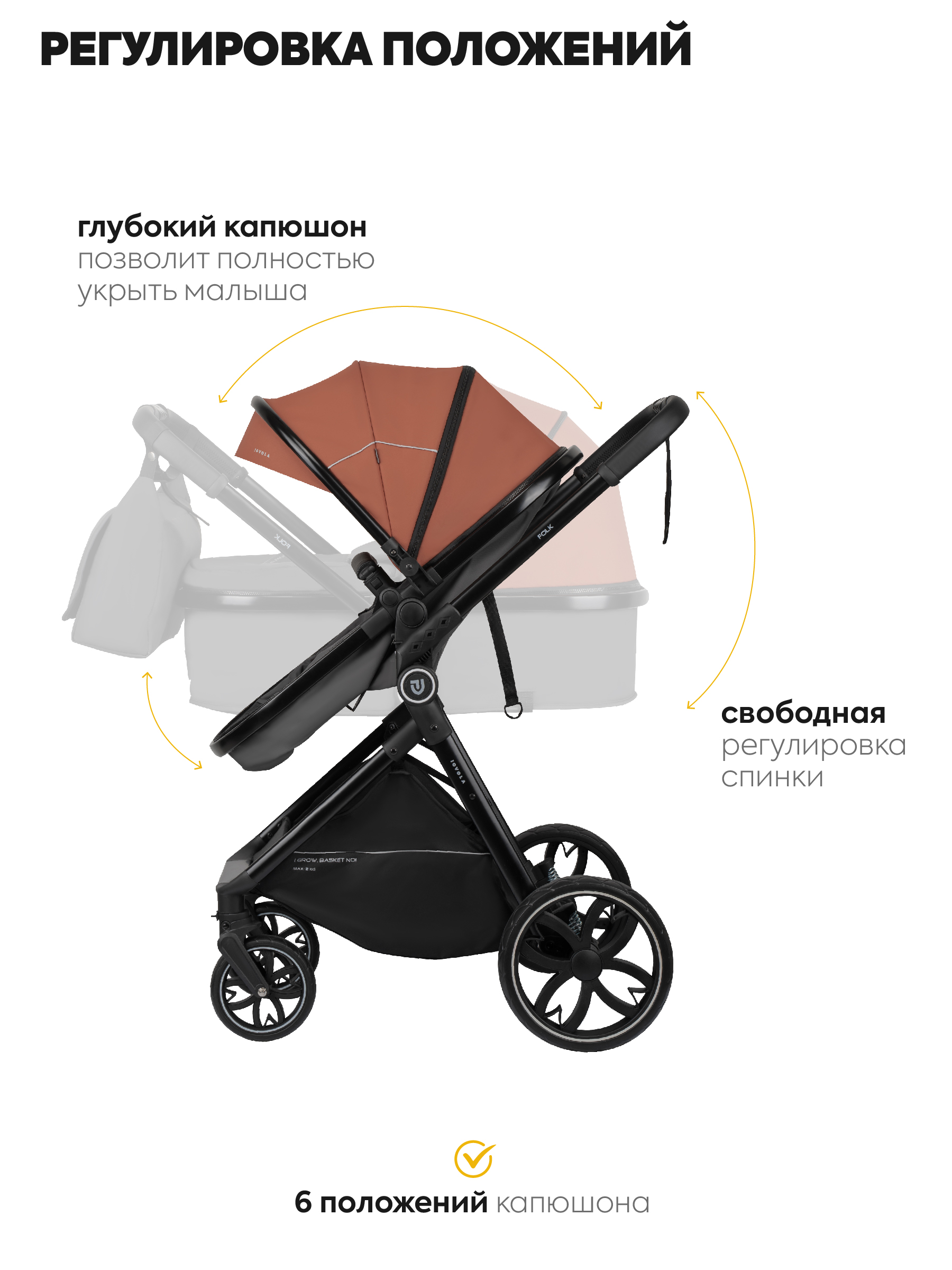 Коляска трансформер JOVOLA Folk W с утепленным вкладышем оранжевый - фото 7