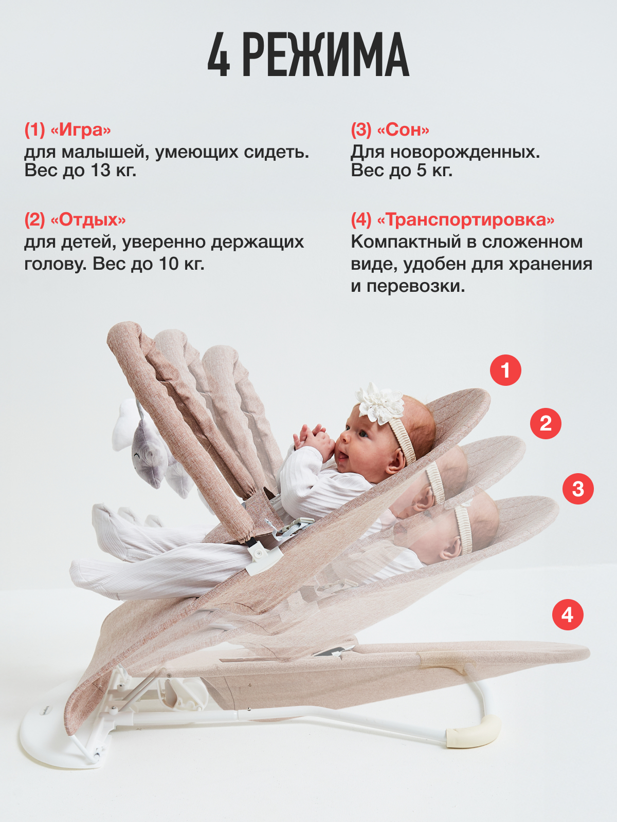 Шезлонг Mamagoods серо-коричневый лен коричневый - фото 4