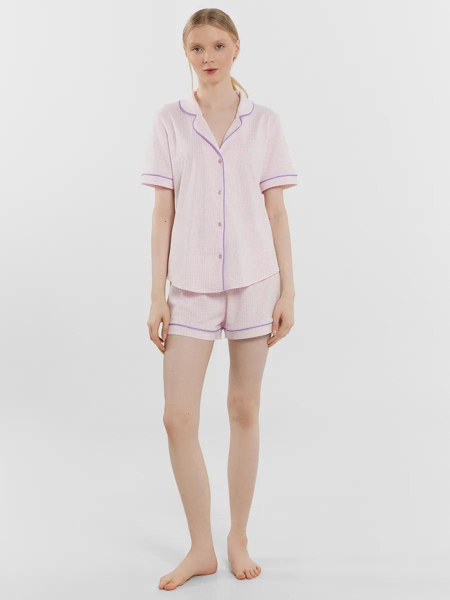 Изображение товара Пижама Mark Formelle женская для дома из хлопка с рубашкой и шортами Изображение товара Пижама Mark Formelle женская для дома из хлопка с рубашкой и шортами