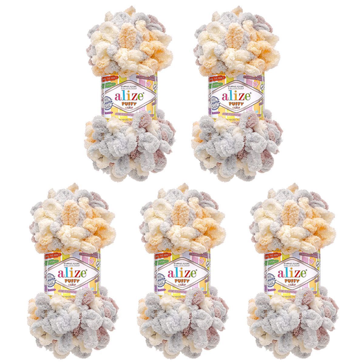 Пряжа для вязания Alize puffy color 100 г 9 м микрополиэстер плюшевая мягкая 6463 секционный 5 мотков - фото 6