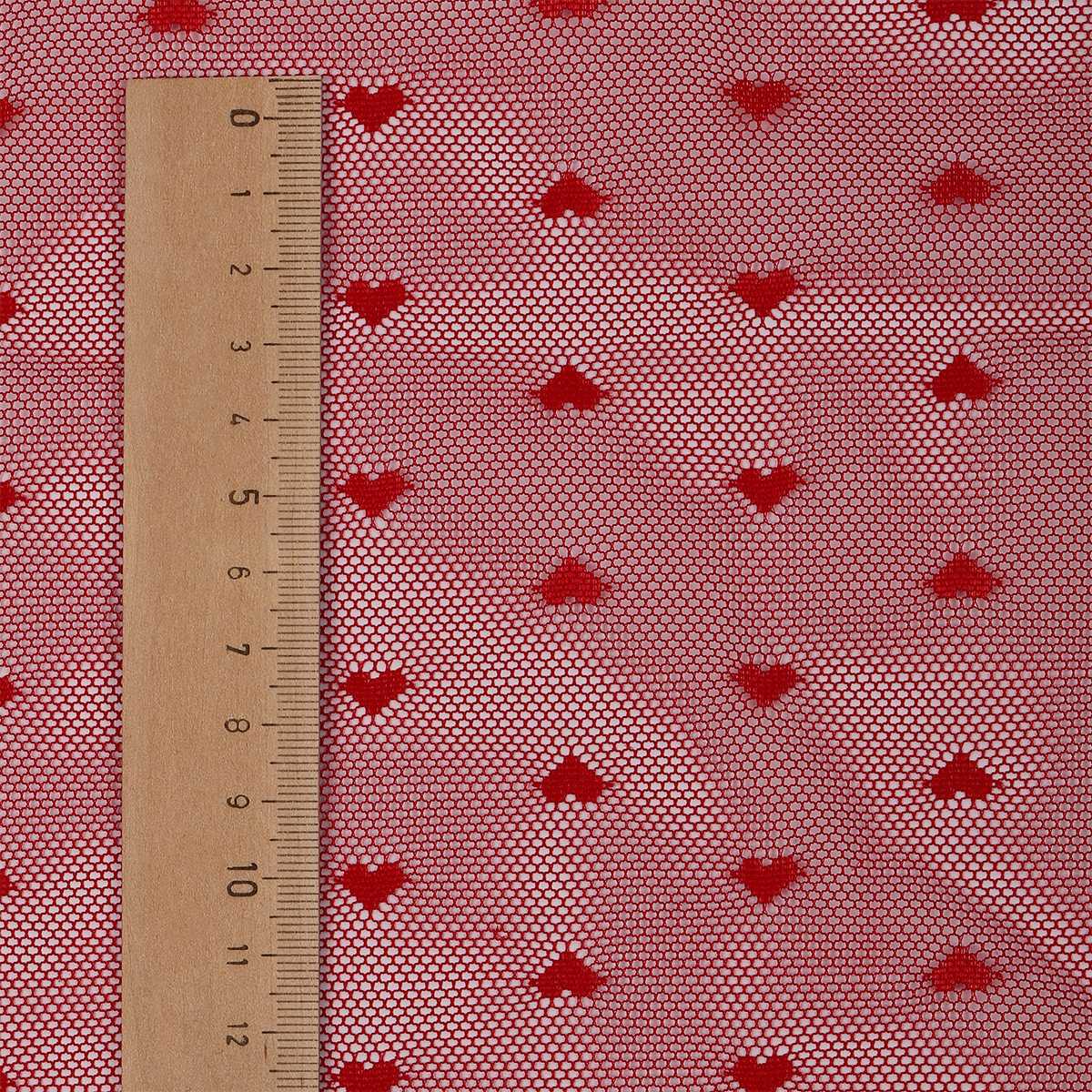 Ткань KRUZHEVO сетка эластичная "Сердечки" 55г/м² ширина 150см цвет темно-красный уп.1м - фото 3