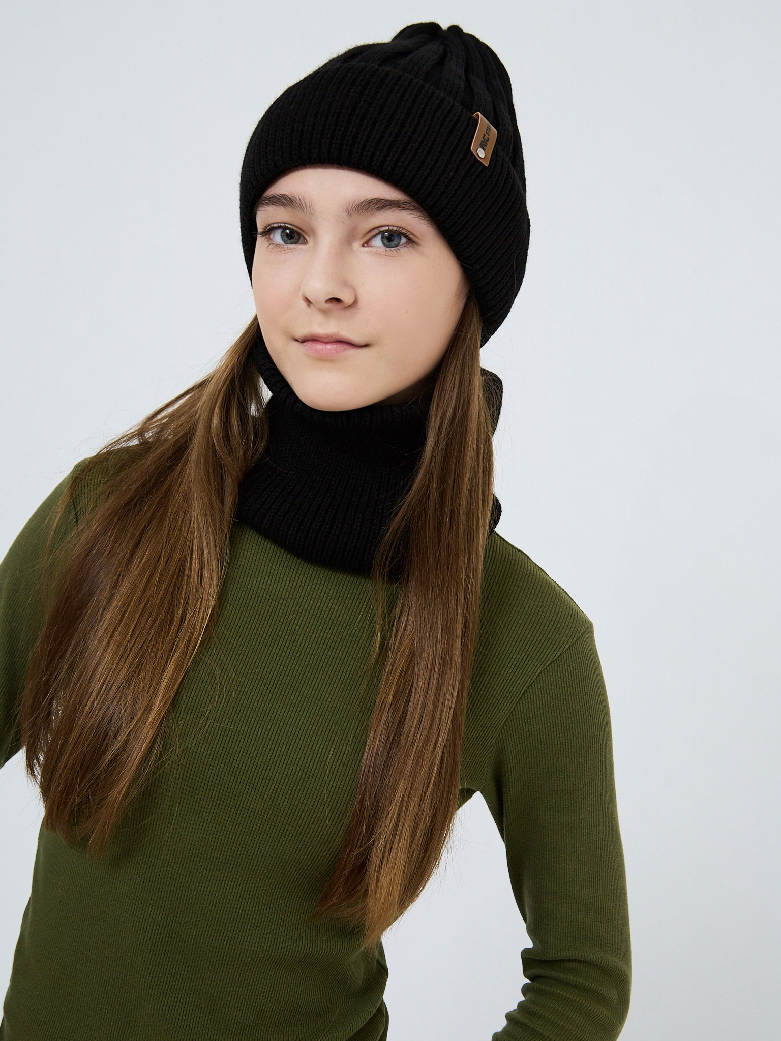 Шапка и снуд NYCkids NYC-H-54-WIDEstr-blackG - фото 15