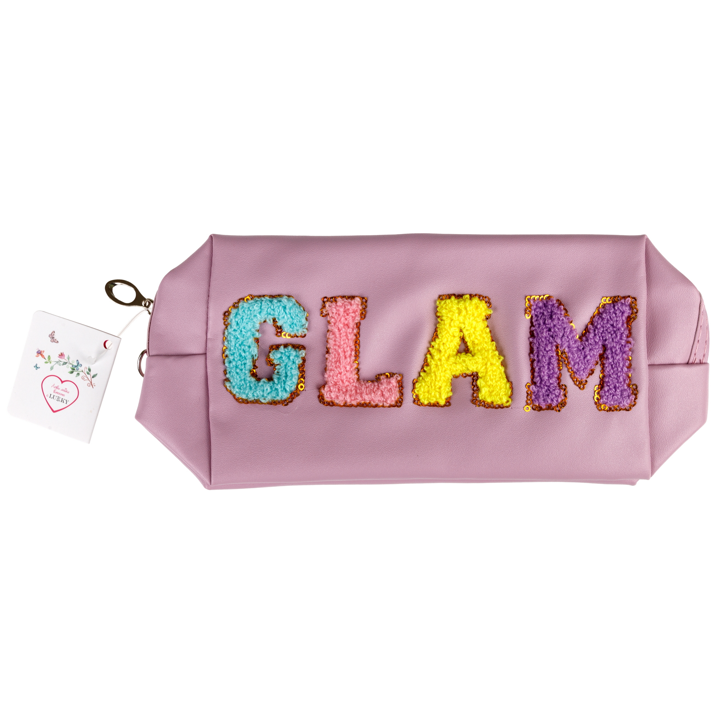 Косметичка LUKKY Glam Style с вышивкой плюшевыми буквами 18х 10х 8 см - фото 12