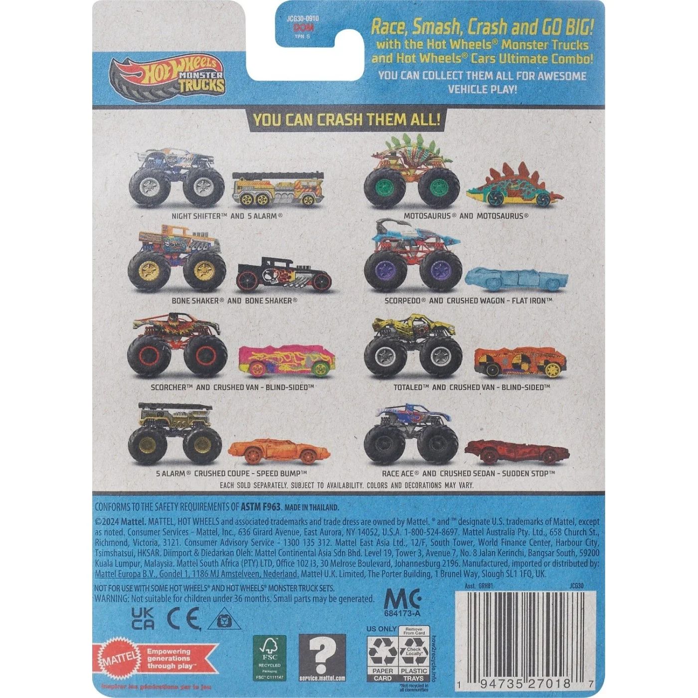 Монстр-трак Hot Wheels Monster Truck Scorpedo 1:64 голубой GRH81 - фото 2