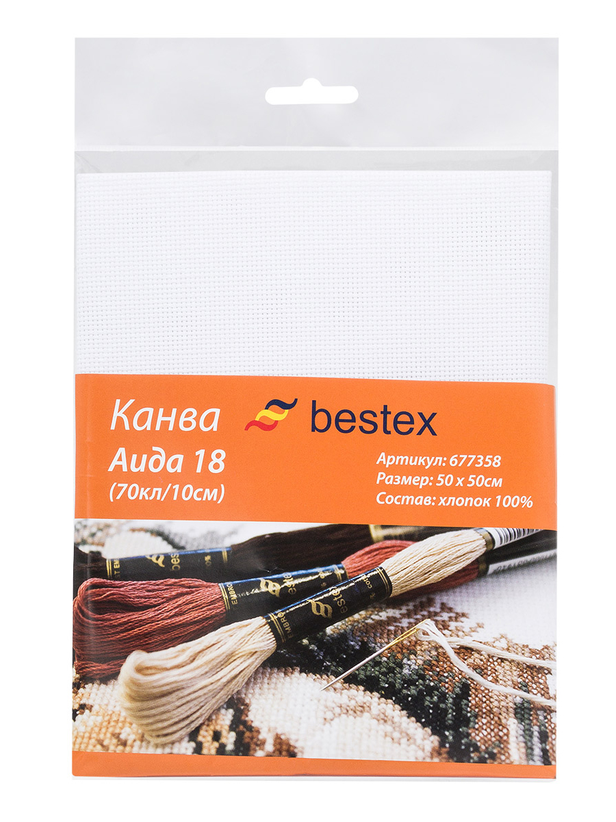 Канва Bestex хлопковая для вышивания счетным крестом шитья и рукоделия 18ct 50х50 см белая - фото 5
