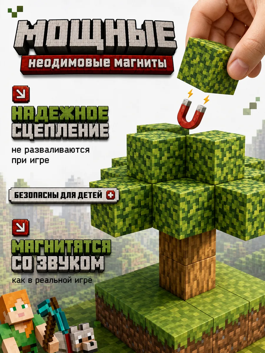 Конструктор MiniMinds Minecraft магнитный 192 дет. - фото 3