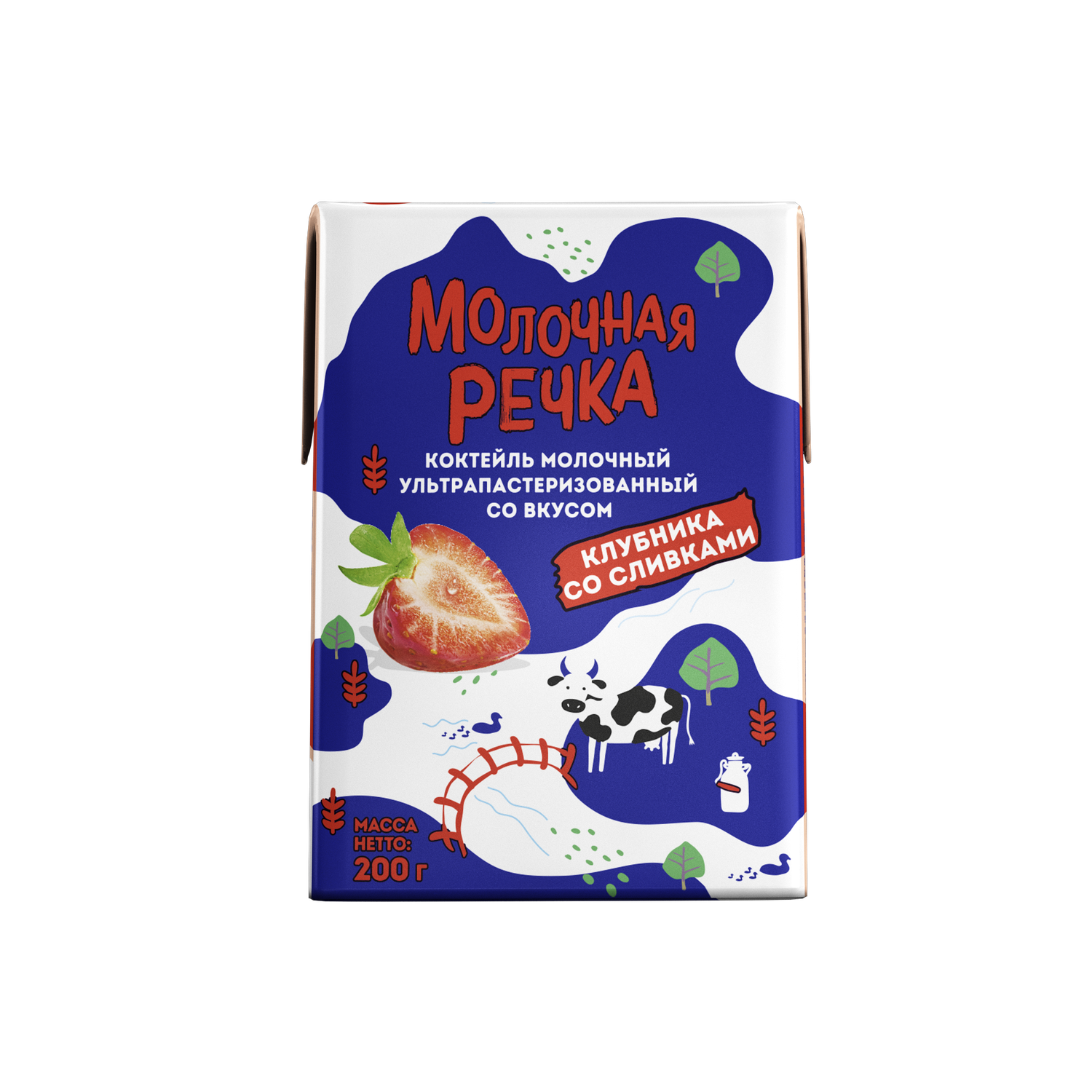 Коктейль молочный Молочная речка клубника со сливками 0.2л - фото 1