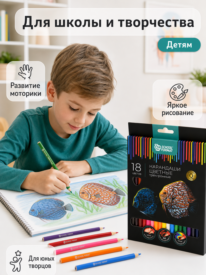 Карандаши цветные SCHOOLFORMAT 18 шт. - фото 4