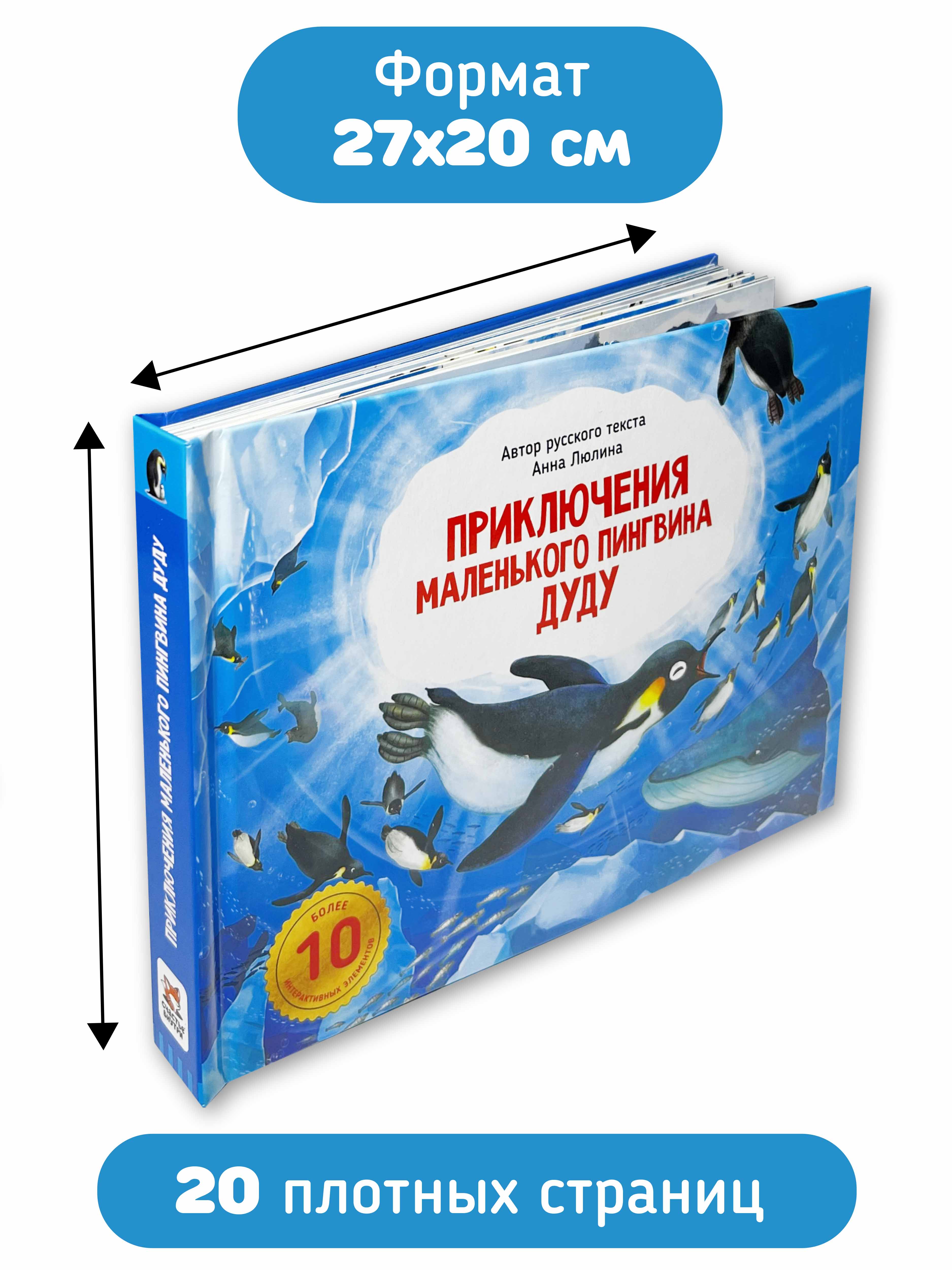 Детская книга панорама с окошками Счастье внутри с объемными интерактивными картинками Приключения маленького пингвина ДуДу - фото 6
