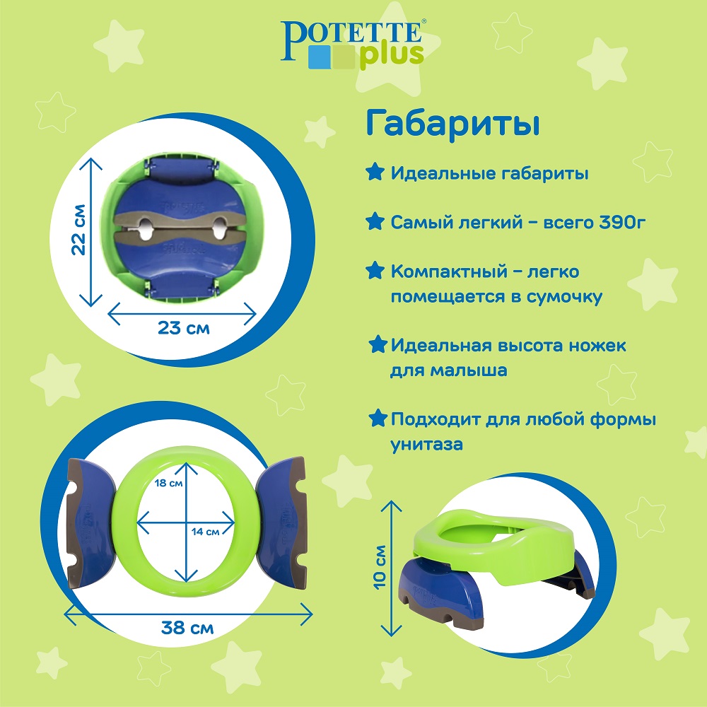 Дорожный горшок Potette Plus складной + 3 одноразовых пакета зеленый/голубой - фото 7
