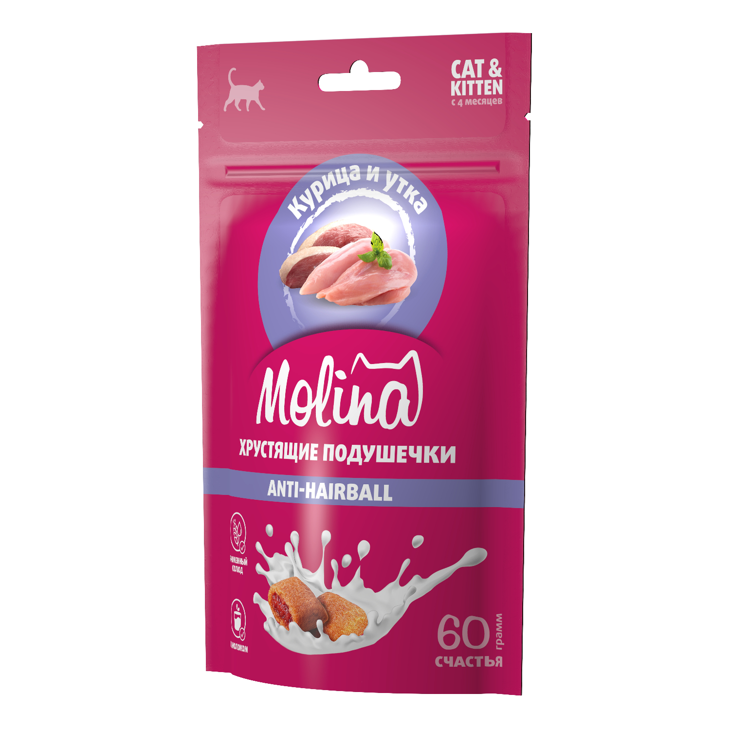 Лакомство для кошек и котят Molina подушечки с начинкой из курицы и утки 60г - фото 2