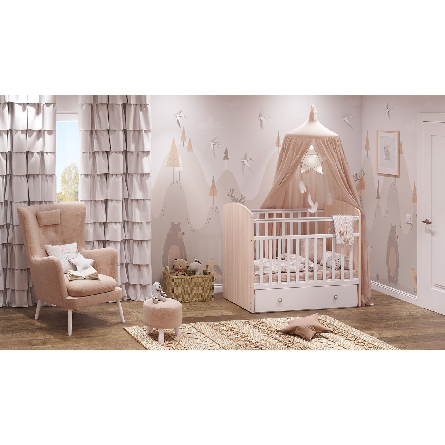 Детская кроватка Polini kids прямоугольная, без маятника (белый, бежевый) - фото 22