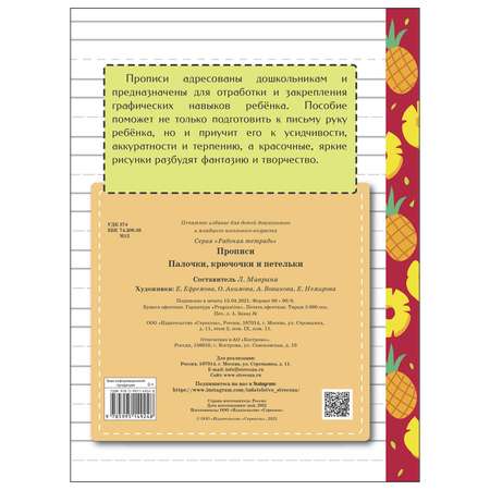 Книга СТРЕКОЗА Прописи Рабочая тетрадь Палочки крючочки и петельки
