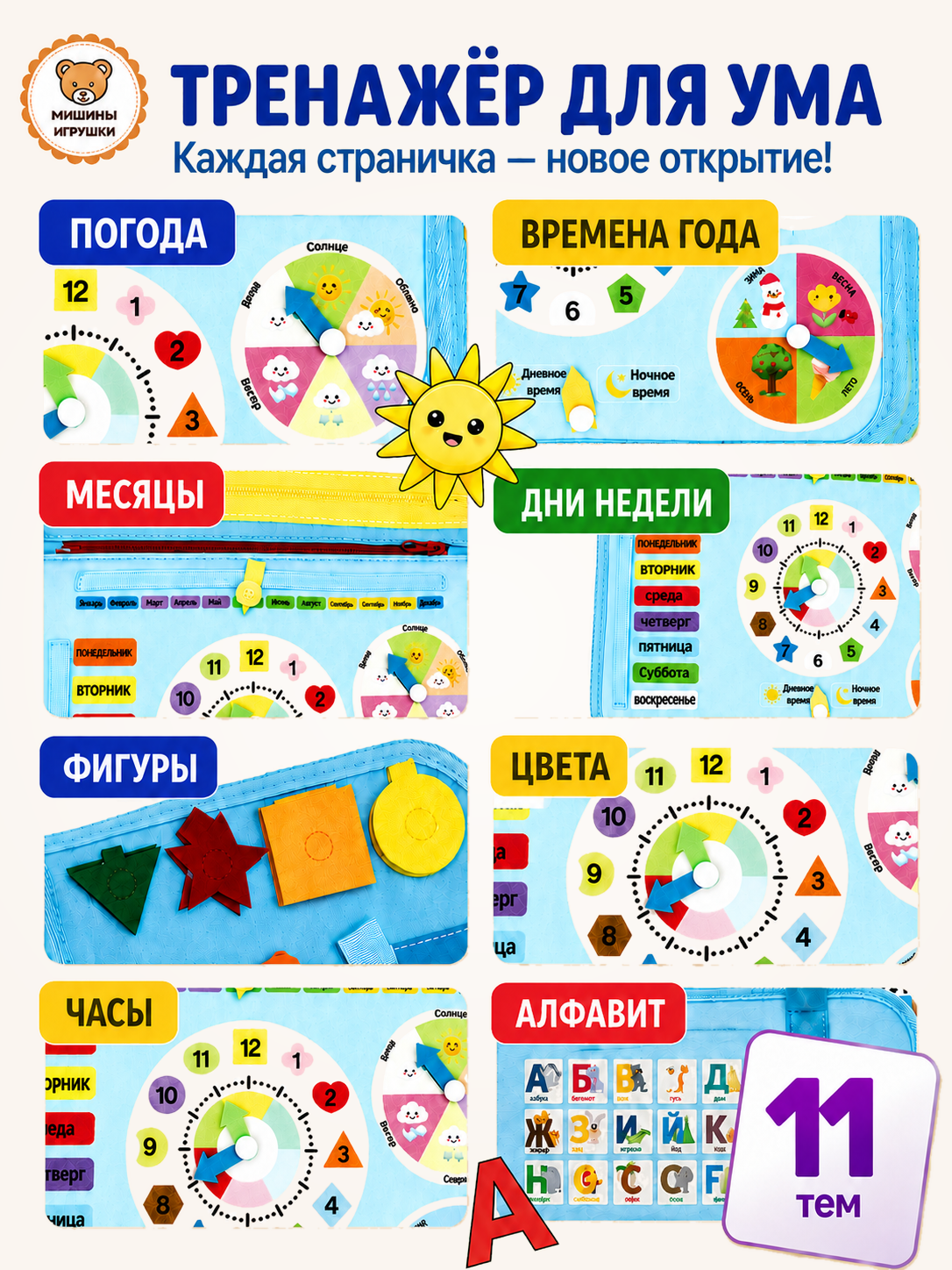 Игрушка Мишины игрушки бизиборд Голубой 6 страниц - фото 11