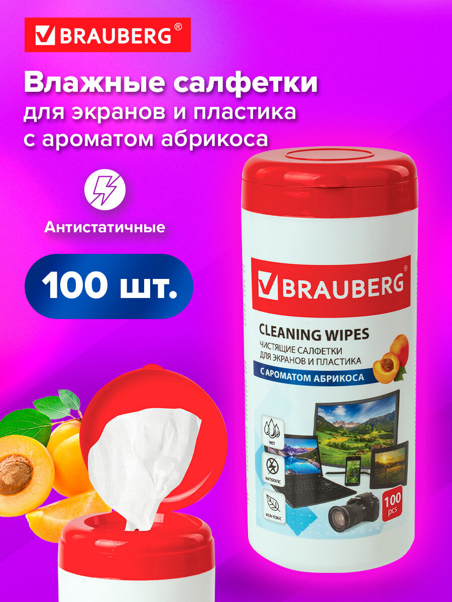 Влажные салфетки Brauberg 100 шт. - фото 1