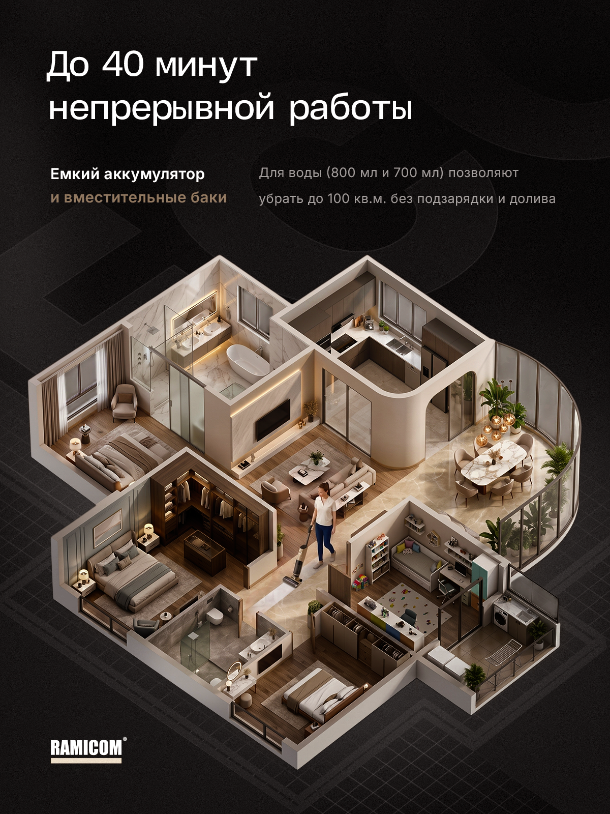 Вертикальный моющий пылесос Ramicom беспроводной RDC5000 - фото 10