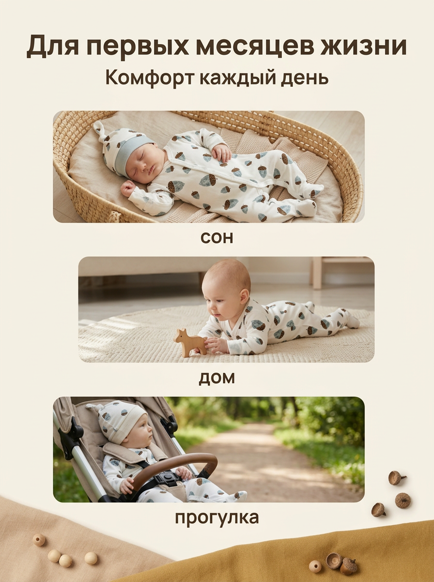 Комбинезон и шапочка Milkymania 1094желуди - фото 16