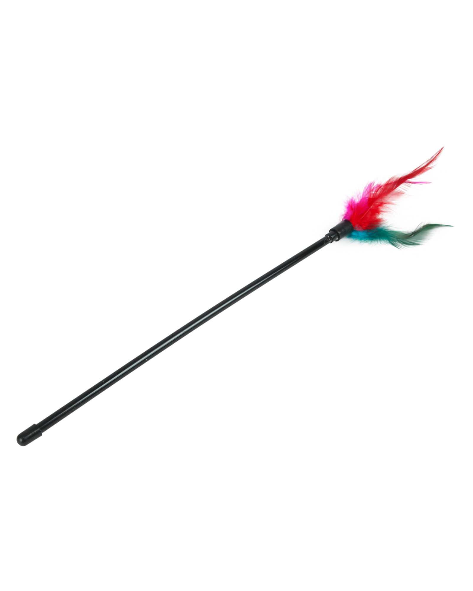 Игрушка для кошек Barbaks Дразнилка с разноцветными темными перьями-наконечником и бубенчиком 44см - фото 4