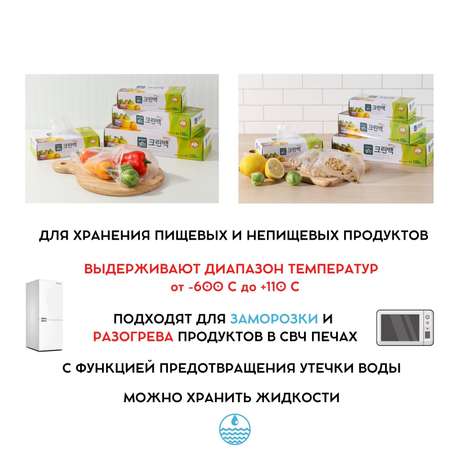 Пакеты полиэтиленовые пищевые HOME EDITION MYUNGJIN в коробке 25х35 см 100 шт