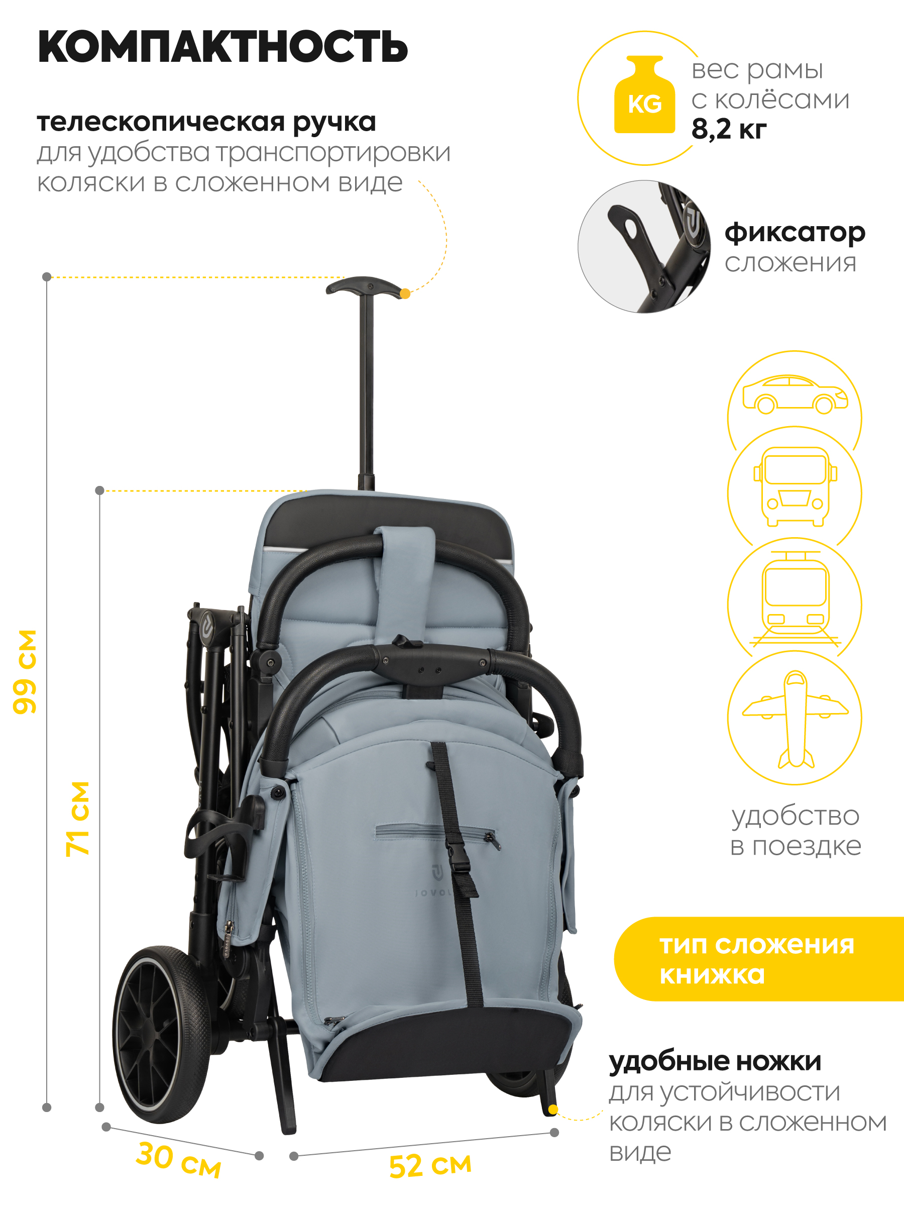 Коляска прогулочная JOVOLA Specter голубой - фото 11