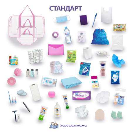 Готовая сумка в роддом Хорошая Мама Стандарт 56 предметов розовая