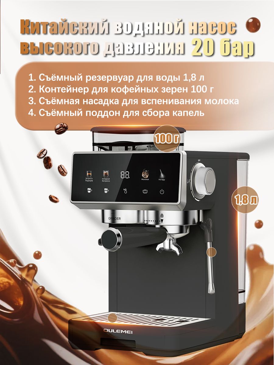 Кофемашина рожковая 1,8 л Oulemei OLM-KFA020-WHITE - фото 11