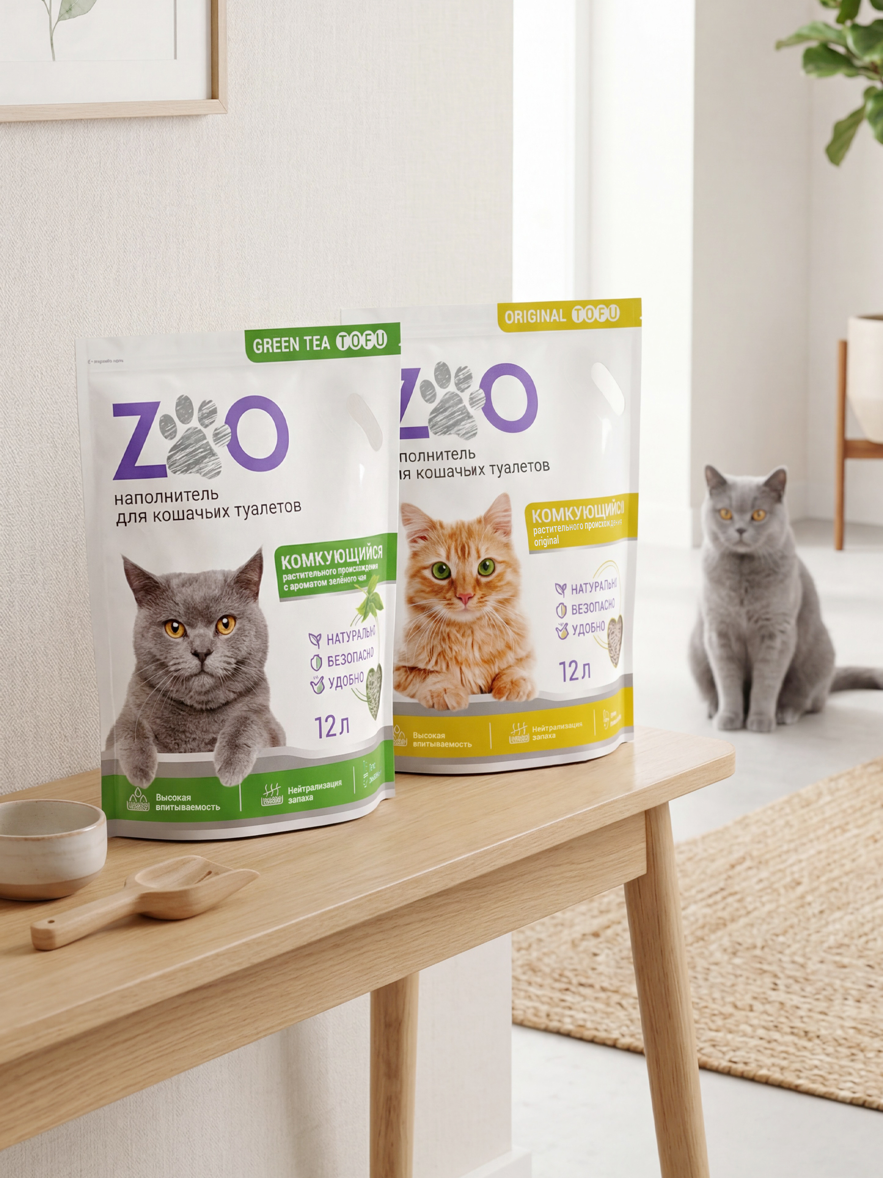 Наполнитель ZOO Зелёный чай TOFU (5 kg) 12 л комкующийся, растительный, впитывающий - фото 10