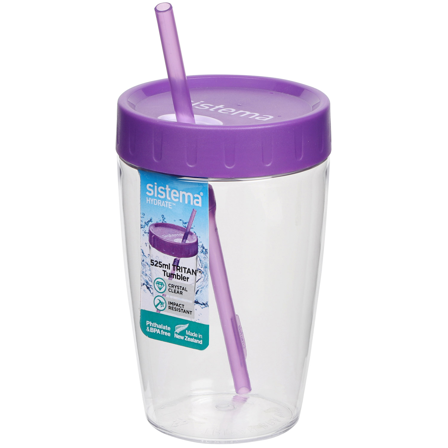Изображение товара Стакан Sistema Hydrate 525мл - прочный прозрачный пластиковый стакан с трубочкой