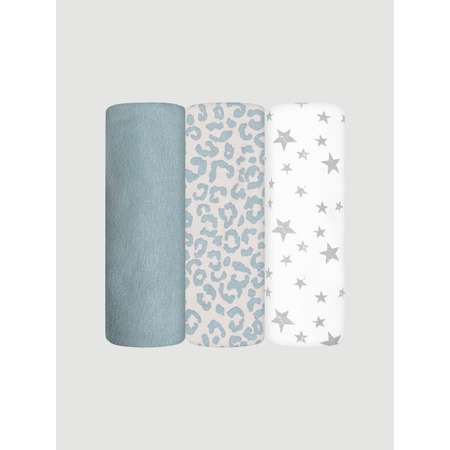 Пелёнка Mjolk Leopard Звёзды Baby Blue трикотаж 80х80 см 3 шт.