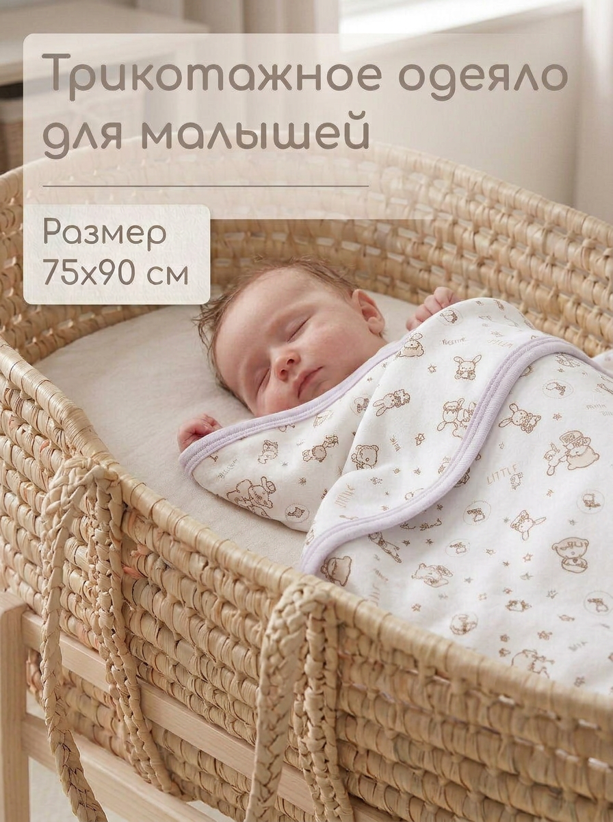 Изображение товара Трикотажное одеяло для малышей Daisy Зайчики экрю 75x90см натуральный хлопок Изображение товара Трикотажное одеяло для малышей Daisy Зайчики экрю 75x90см натуральный хлопок