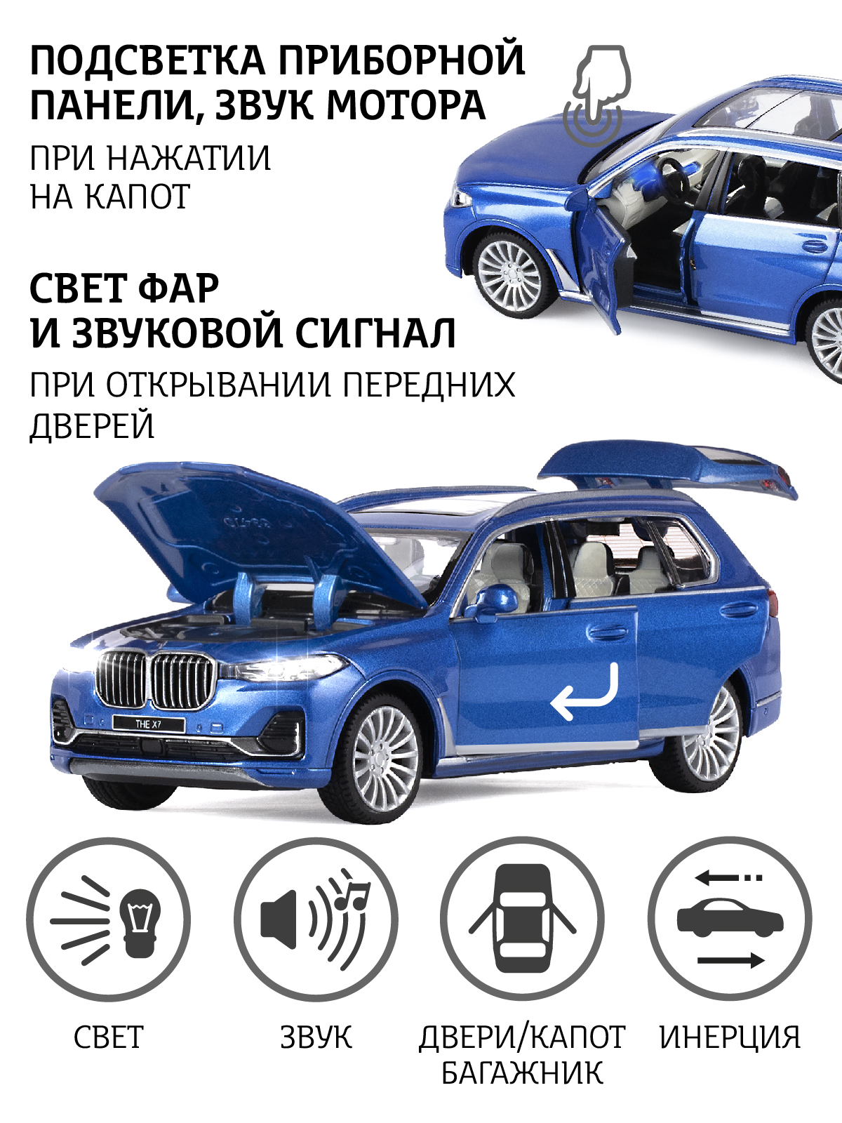 Внедорожник АВТОпанорама BMW X7 1:32 JB1251314 - фото 2