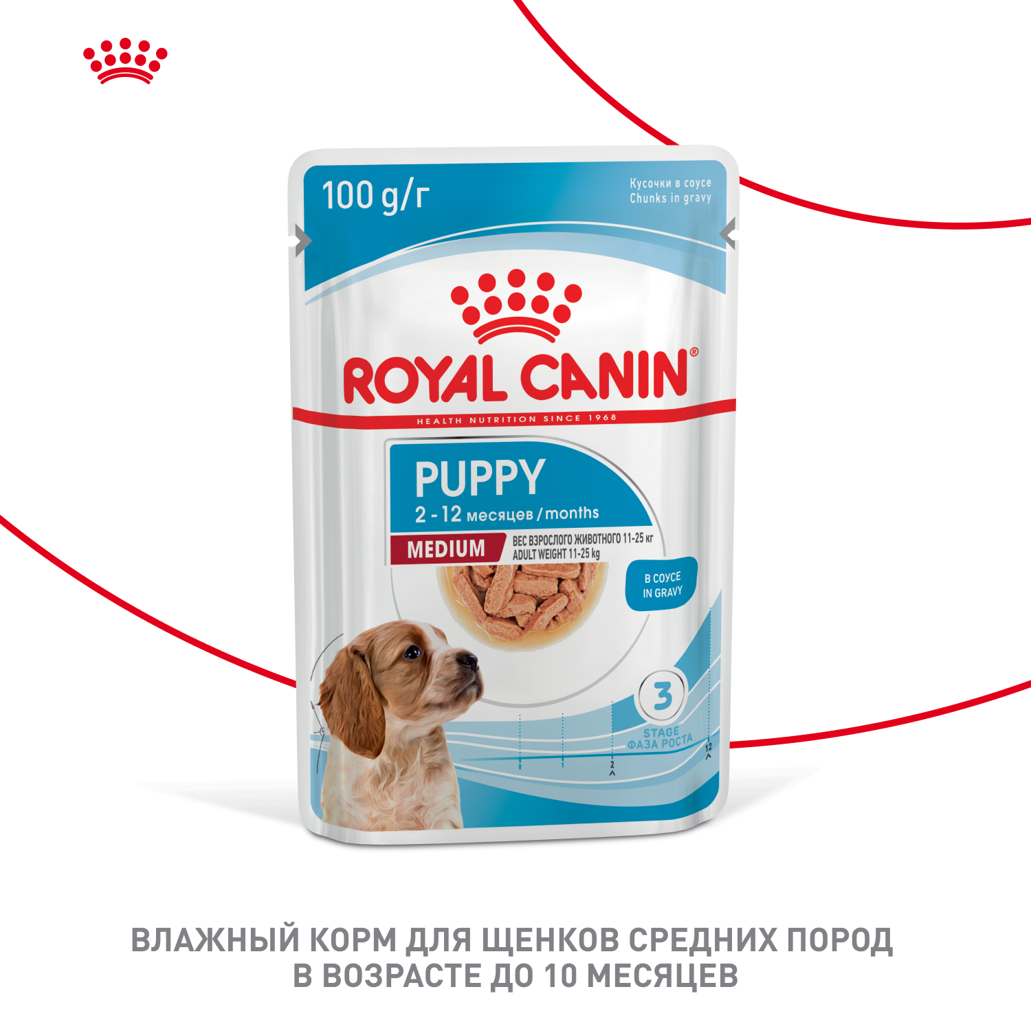 Корм для щенков влажный ROYAL CANIN Medium Puppy средних пород в возрасте до 12 месяцев соус 100 г - фото 11