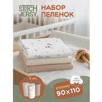 Пелёнка Mrs.Stretch Mr.Jersy лесные жители/какао/молочный трикотаж 90х110 см 3 шт.