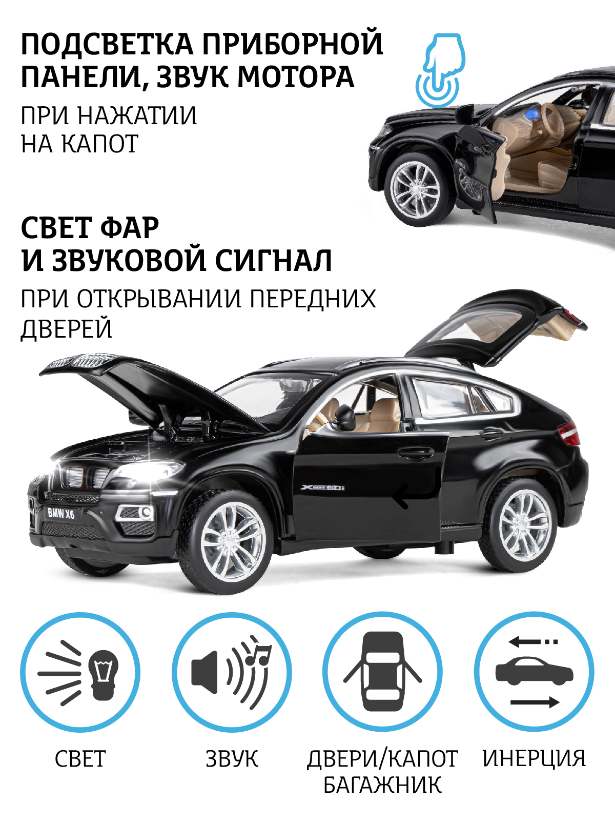 Внедорожник АВТОпанорама BMW X6 1:32 JB1251157 - фото 2