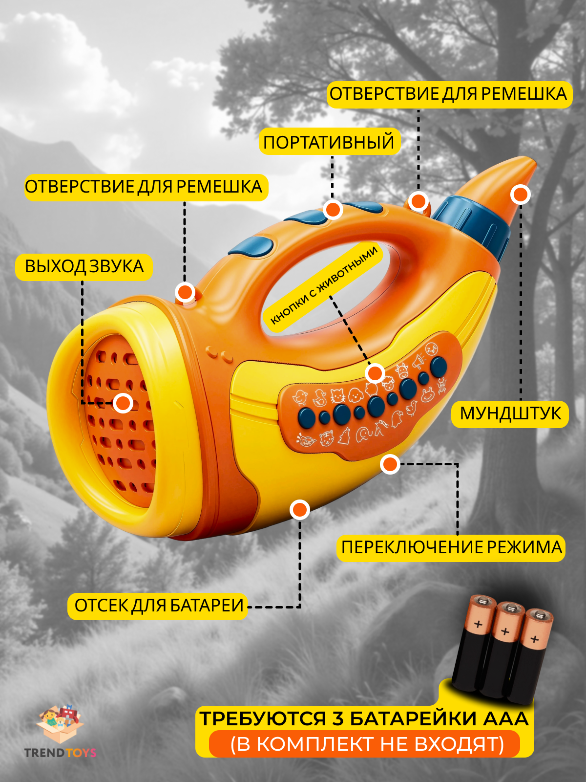 Игрушка музыкальная TrendToys со звуками животных труба - фото 6