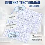 Пеленка ситцевая Чудо-Чадо для новорожденных «Вариации» синие кошки 2 шт 95х120см