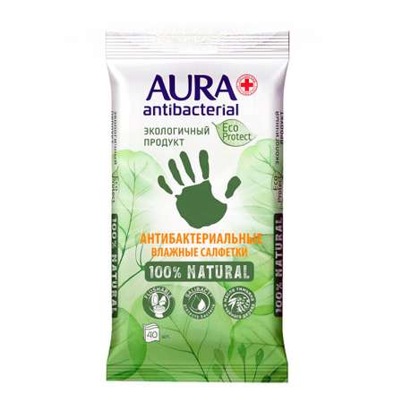 Влажные салфетки AURA Antibacterial антибактериальные 40 шт.