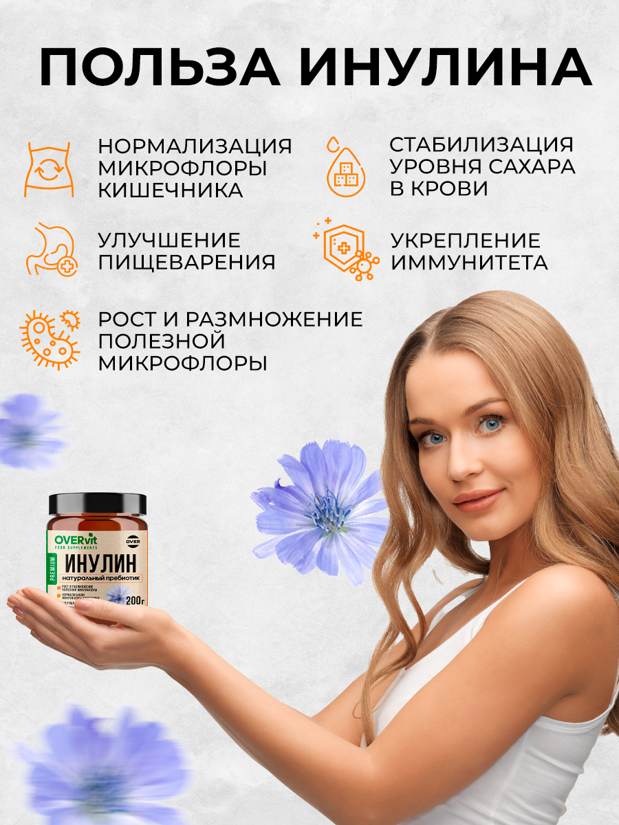 Инулин натуральный пребиотик OVER БАД Для улучшения пищеварения для микрофлоры 200 г. - фото 3