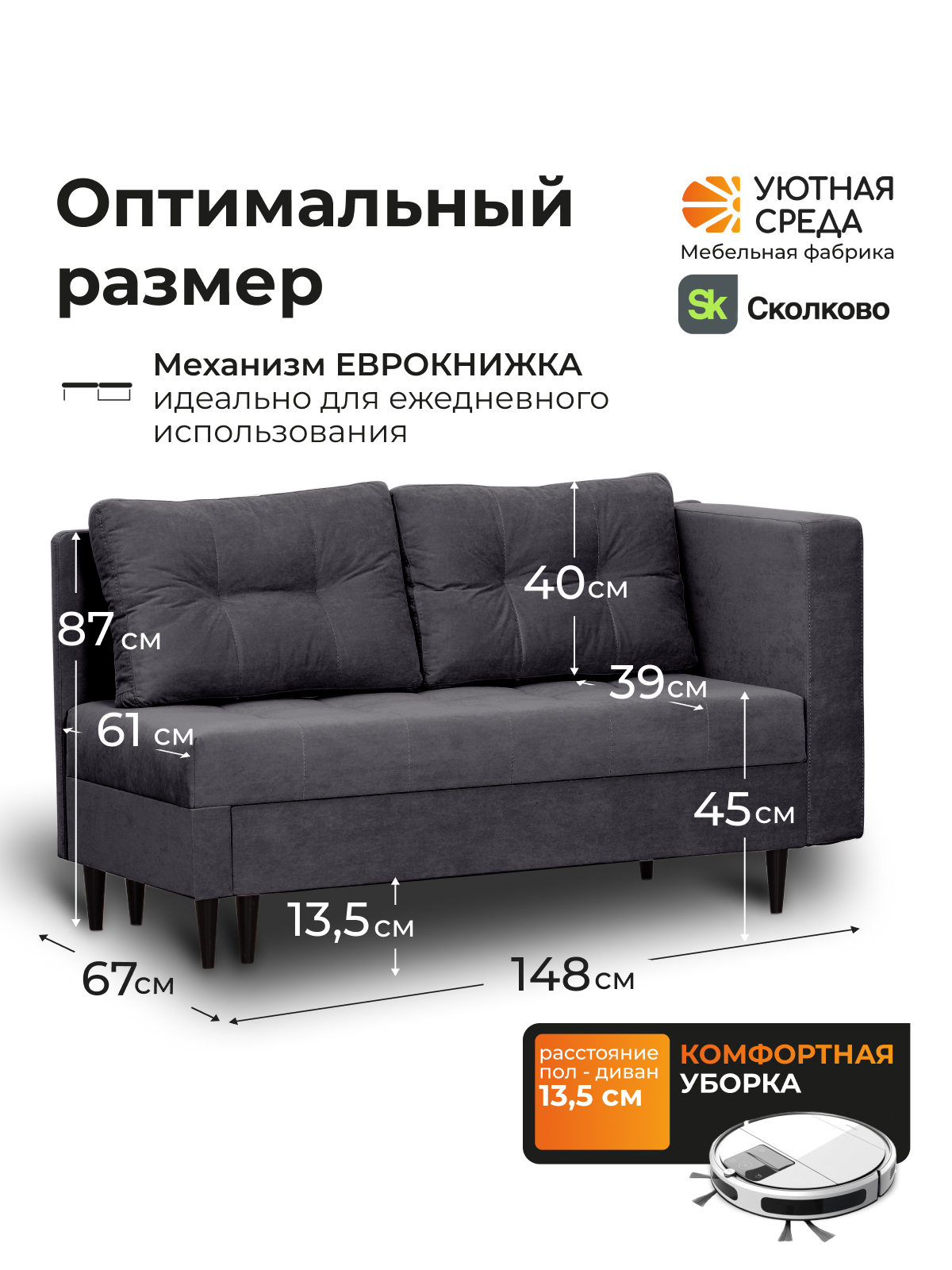 Диван Уютная среда велюр графит черный - фото 4