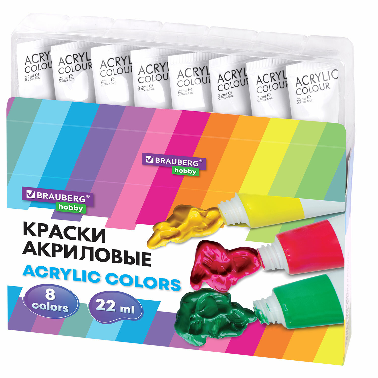 Краски акриловые Brauberg 8 цв. - фото 3