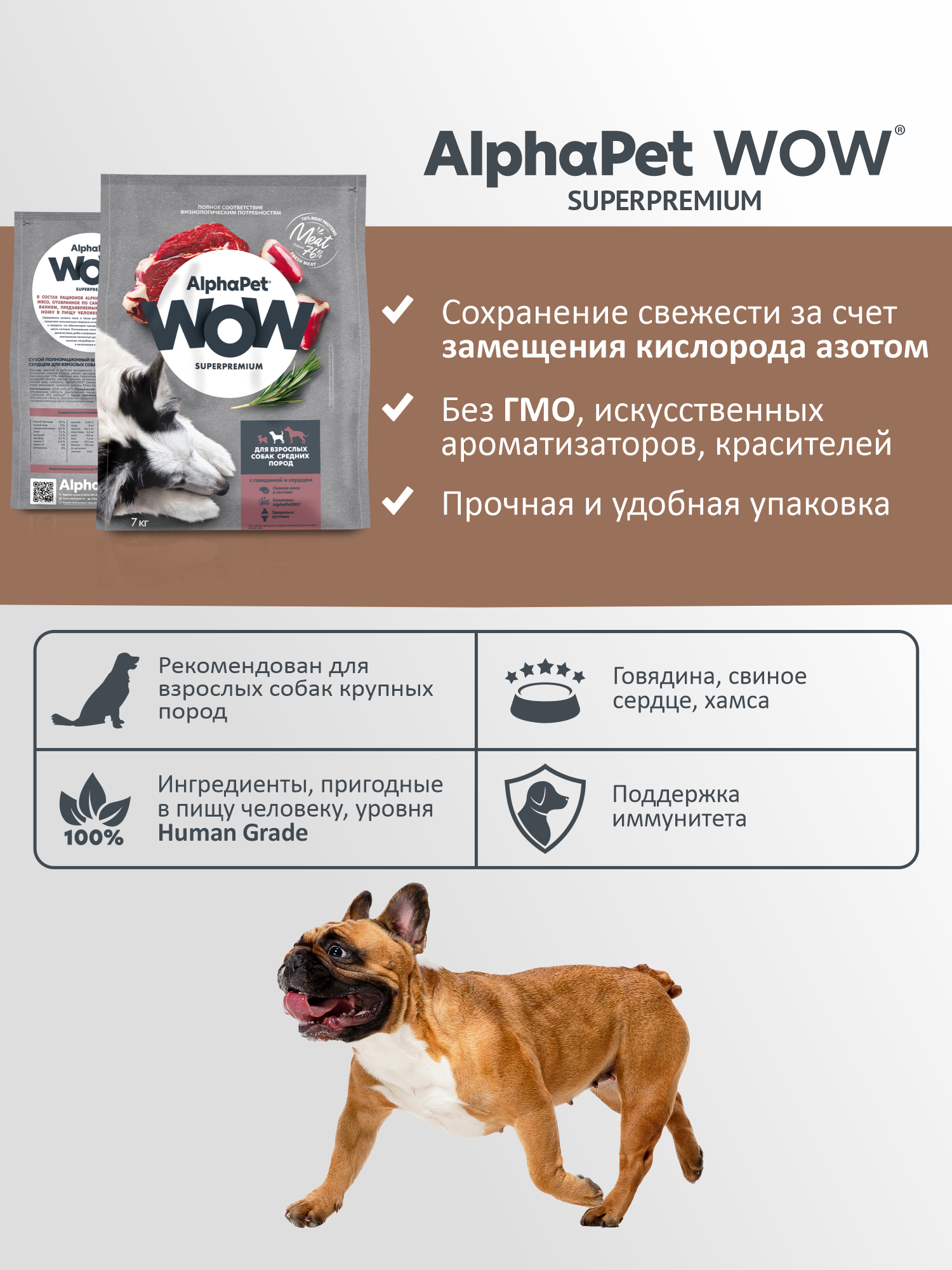 Сухой полнорационный корм AlphaPet с говядиной и сердцем для взрослых собак средних пород 7 кг - фото 3