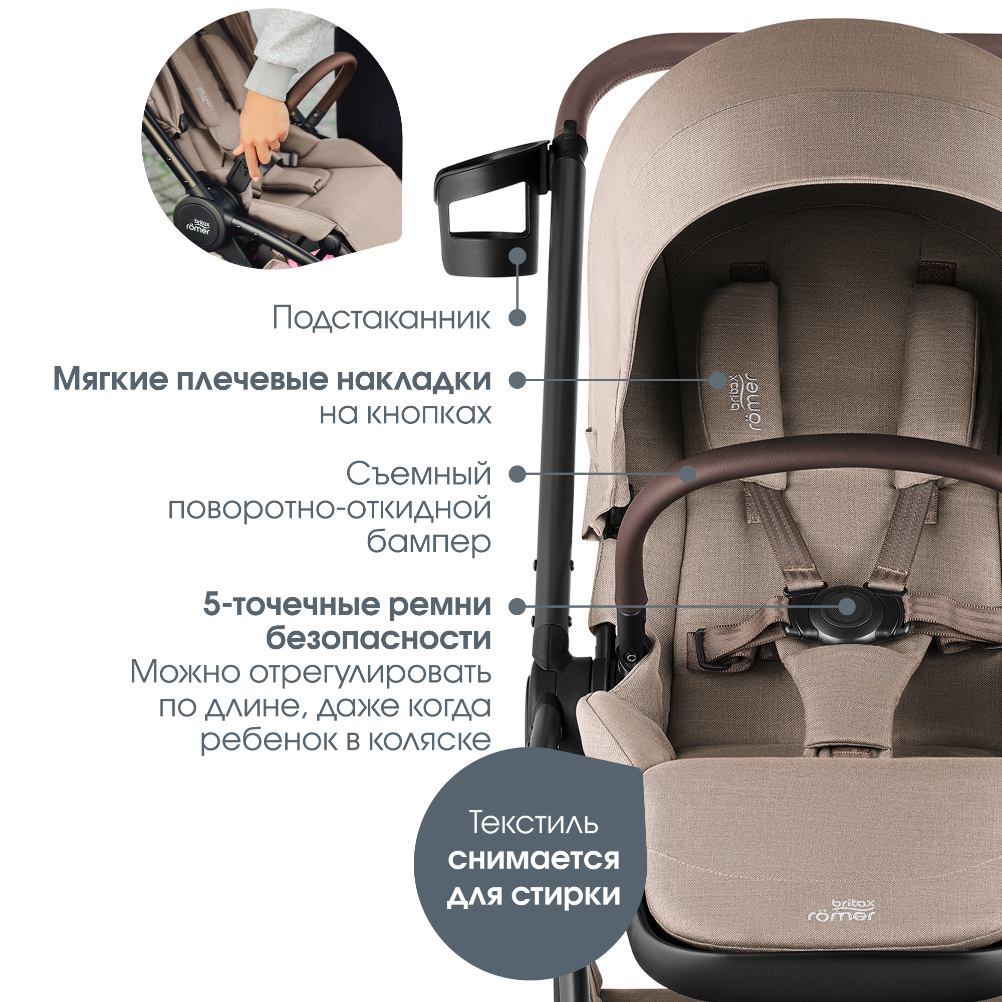 Коляска прогулочная Britax Roemer Rio Style Teak 0+ бежевый - фото 9