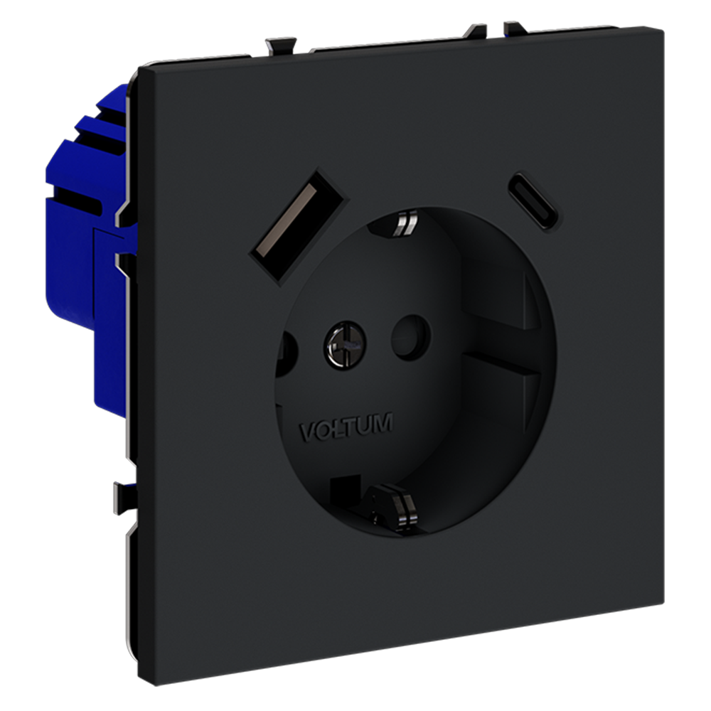 Розетка VOLTUM встраиваемая S70 с заземлением и защитными шторками 16А с USB A+С - фото 1