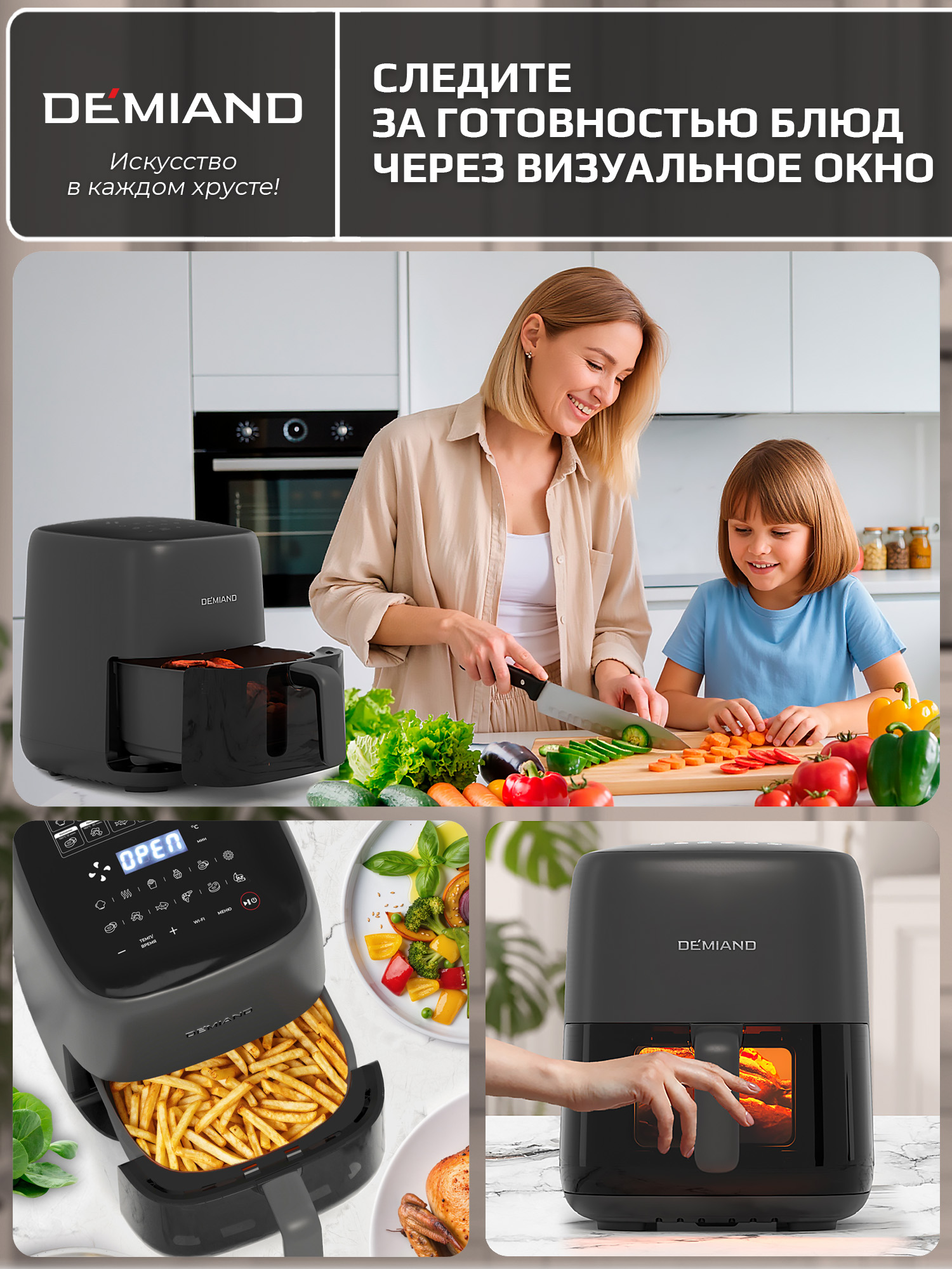 Аэрогриль DEMIAND tarvin с wi-fi керамическое покрытие чаши - фото 17