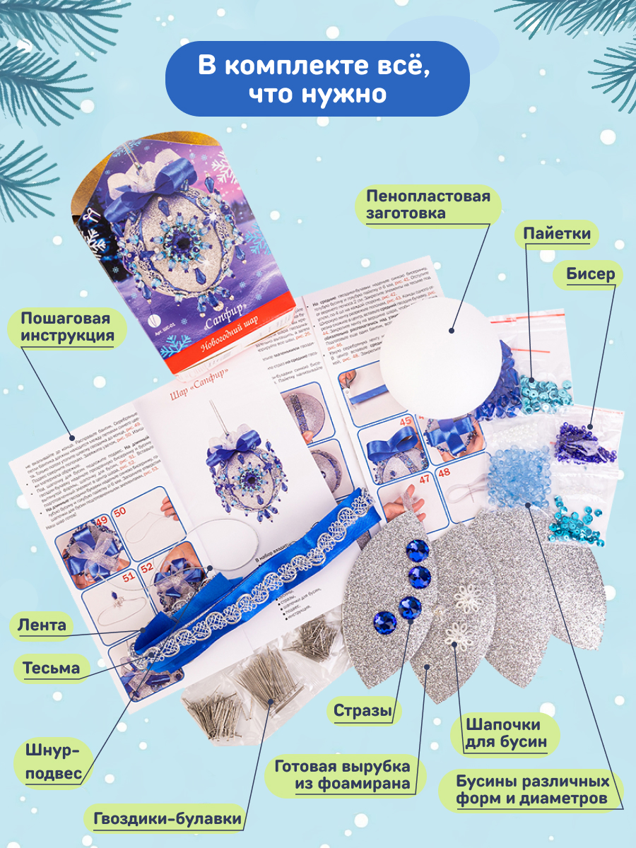 Набор Волшебная мастерская новогодний шар из пайеток Сапфир - фото 5