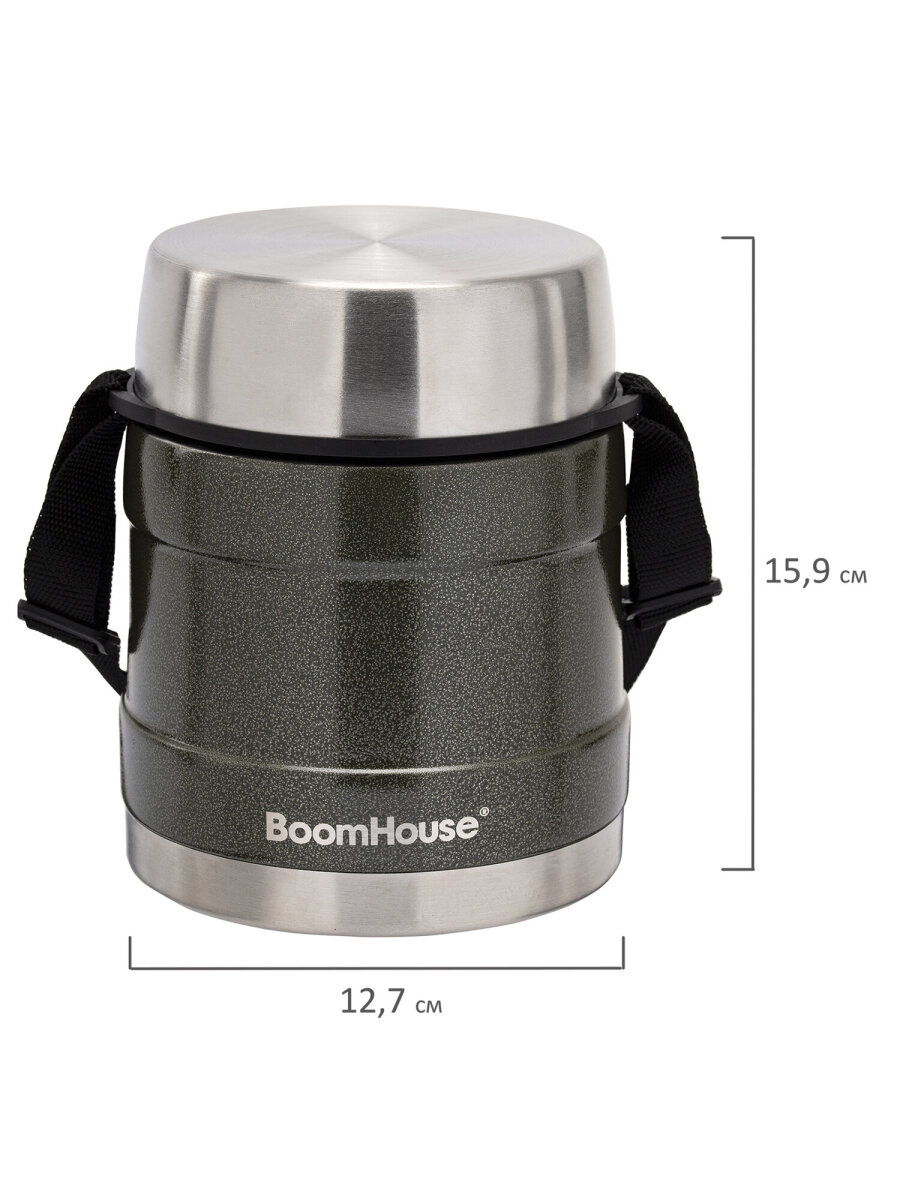Термос BoomHouse для чая кофе еды 1 литр с широким горлом и ремешком походный - фото 6