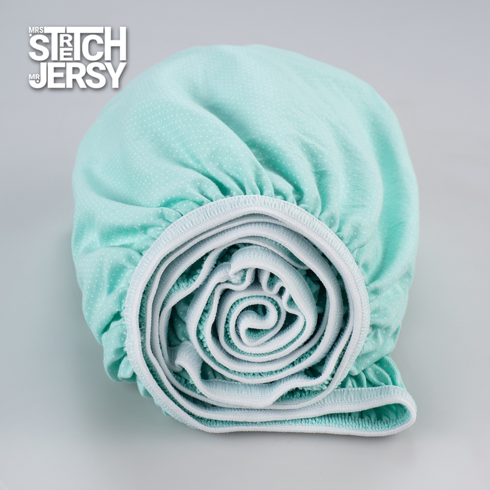Простынь на резинке 120х60 Mrs.Stretch Mr.Jersy натяжная трикотажная 2 шт цвет мятный горох/серые зайцы - фото 7