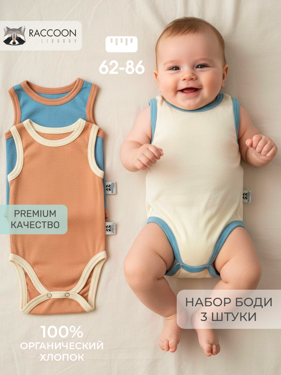 Набор боди для новорожденных 73_Набор_боди_майки_син_тер_беж - фото 2