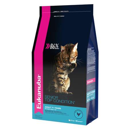 Корм сухой для кошек Eukanuba Cat 2кг с домашней птицей для пожилых