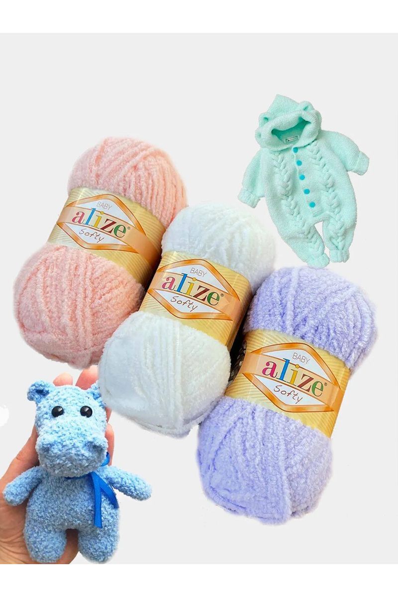 Пряжа для вязания Alize softy 50 гр 115 м микрополиэстер мягкая фантазийная 40 голубой 5 мотков - фото 7